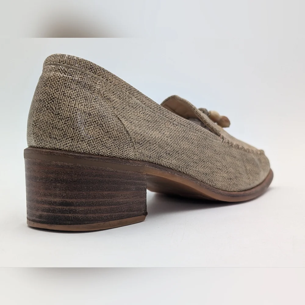 Stuart Weitzman Taube Woven Loafer Size 8.5 Wooden Beads Block Heel Square Toe - Picture 7 of 16